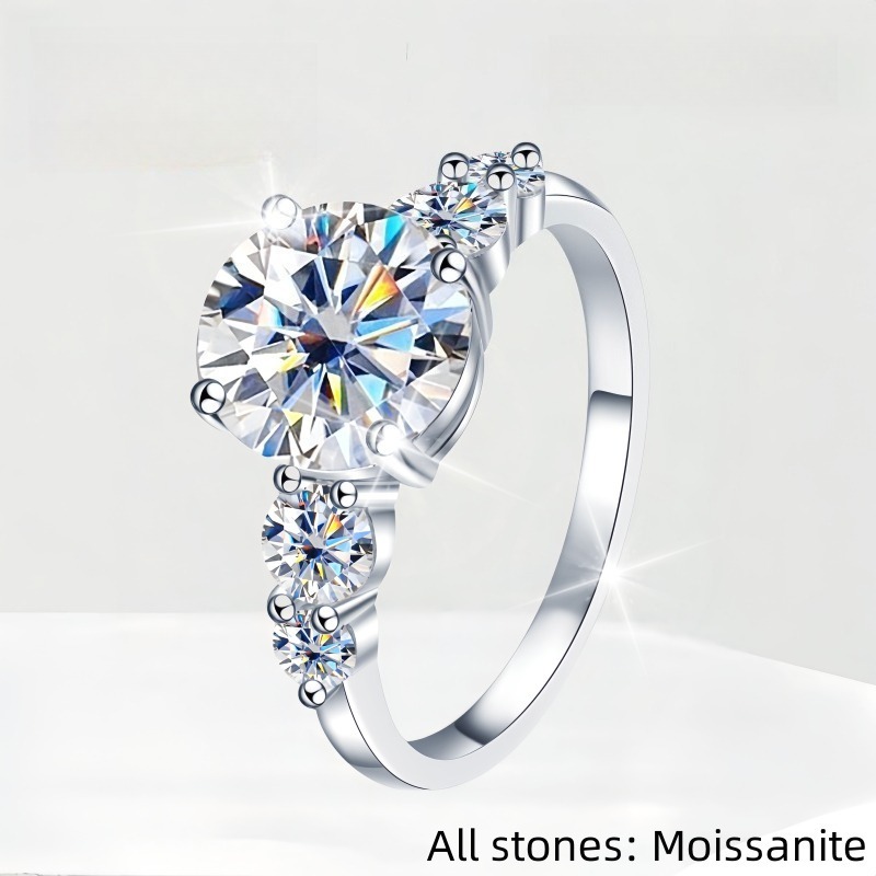 Three Stone Round Brilliant Moissanite Engagement Ring – Image 2