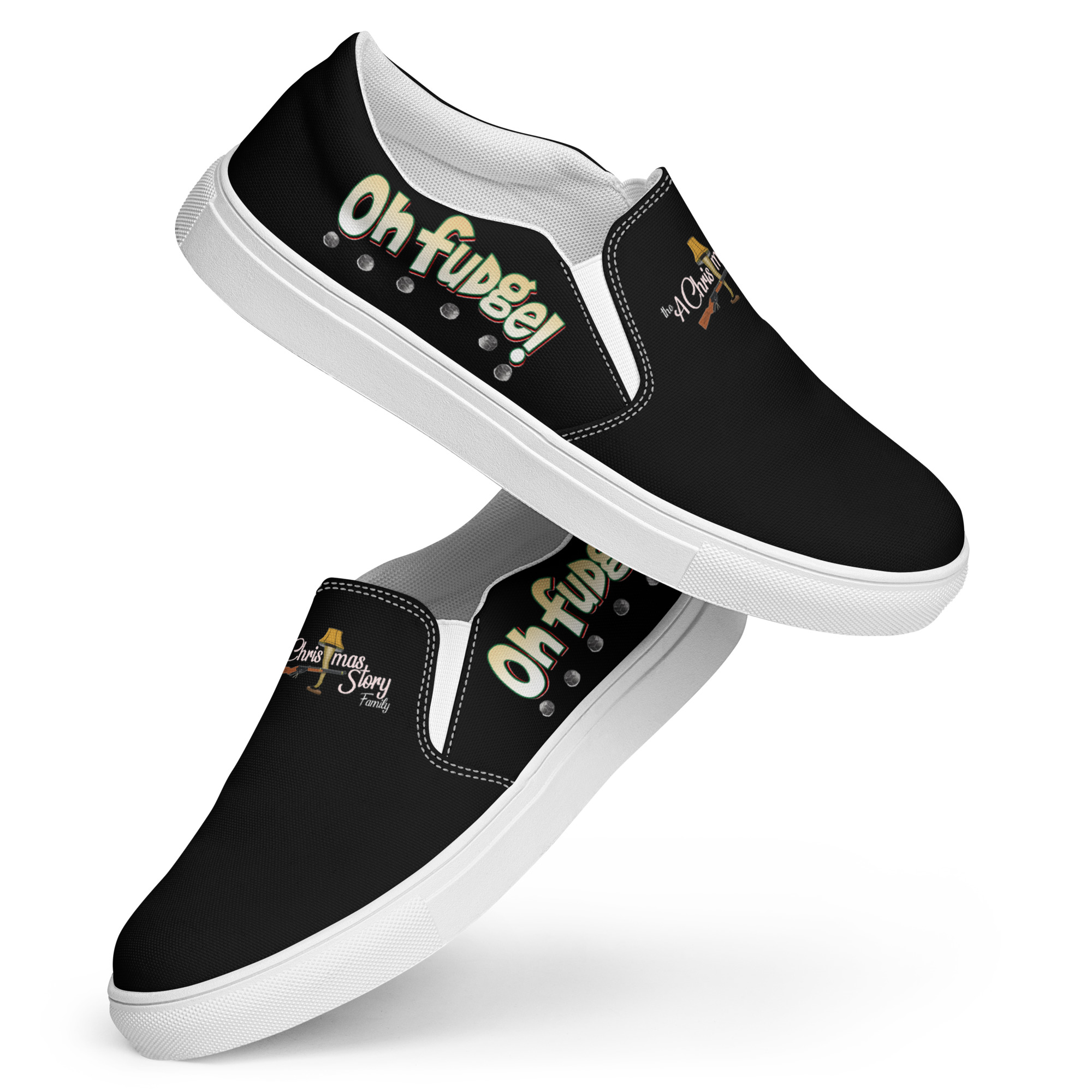 Updated Men’s Classic Black A Christmas Story Family "Ohhhh Fudge" Slip-on Comfy Canvas Shoes – Image 1