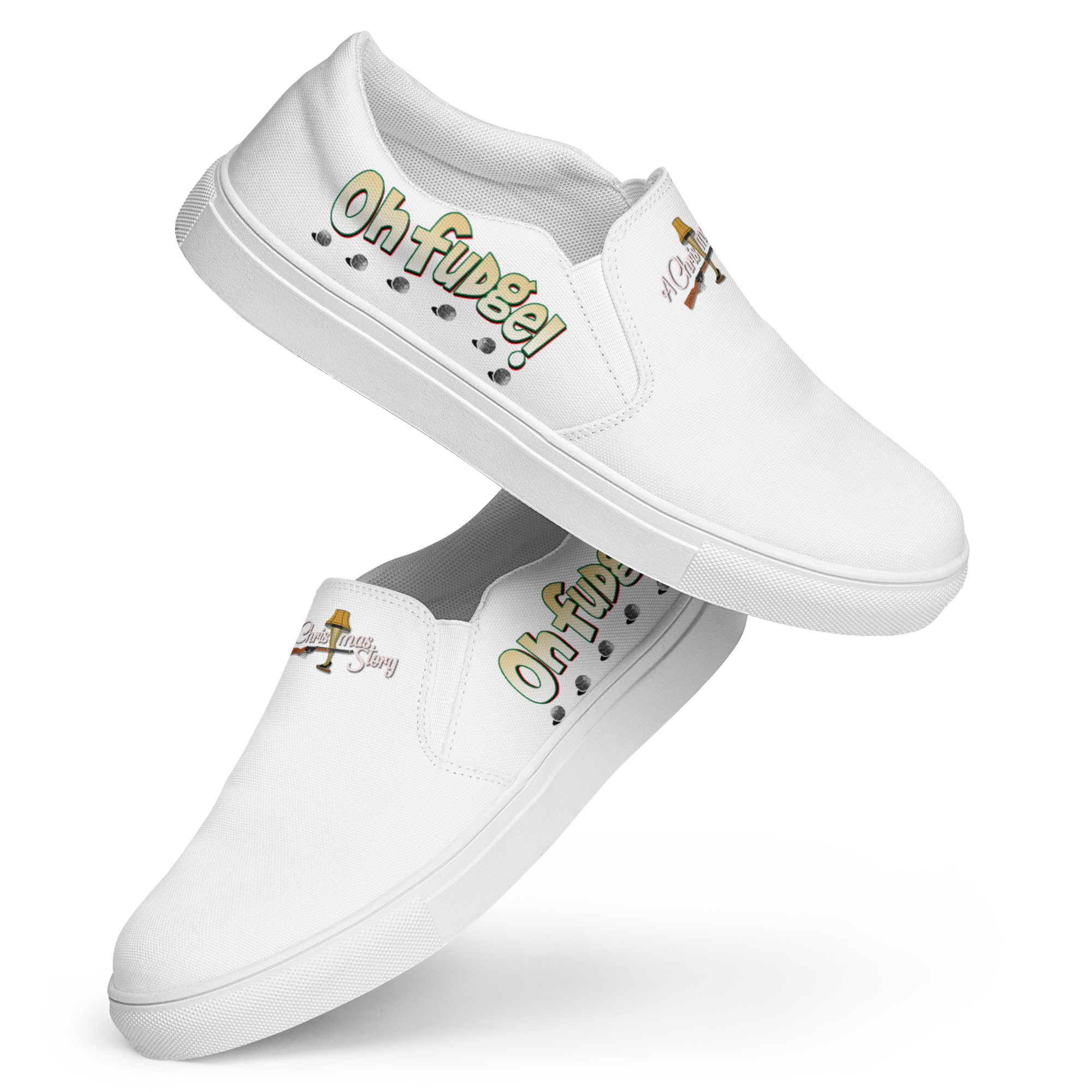 Men’s Classic White A Christmas Story Family "Ohhhh Fudge" Slip-on Comfy Canvas Shoes – Image 1