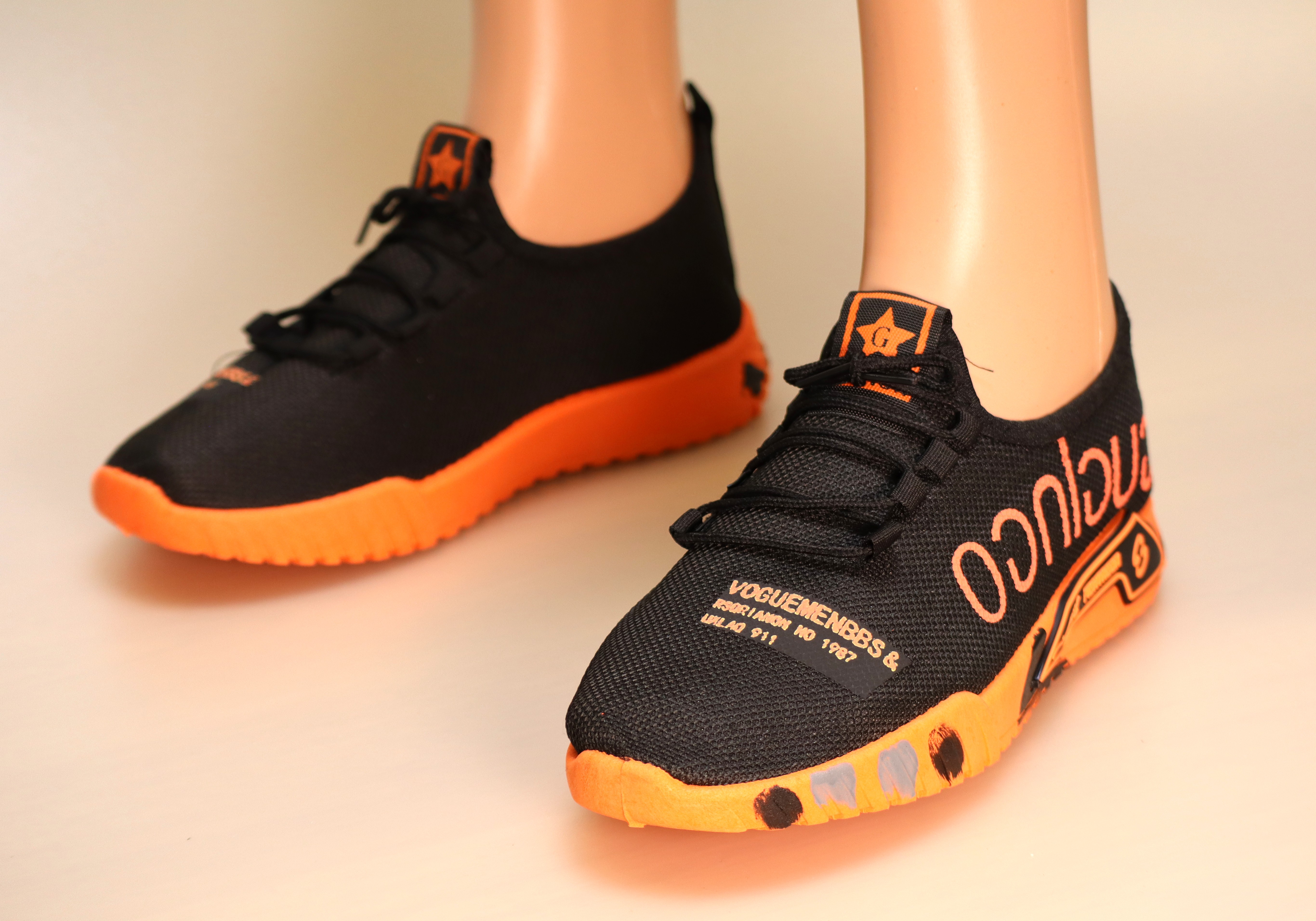 Vogue Mesh Walking Shoe - Black & Orange – Image 2