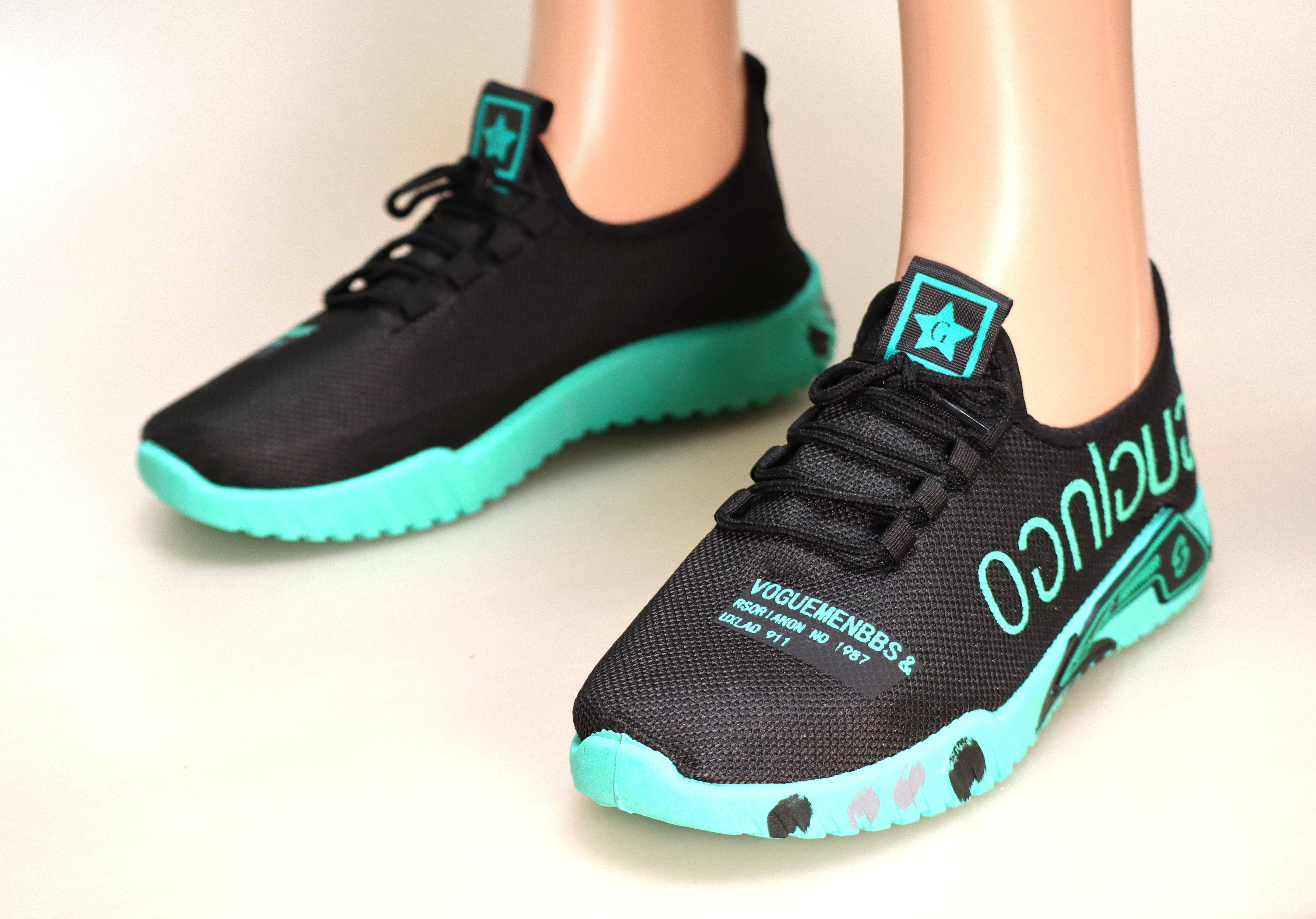 Vogue Mesh Walking Shoe - Black & Turquoise – Image 2
