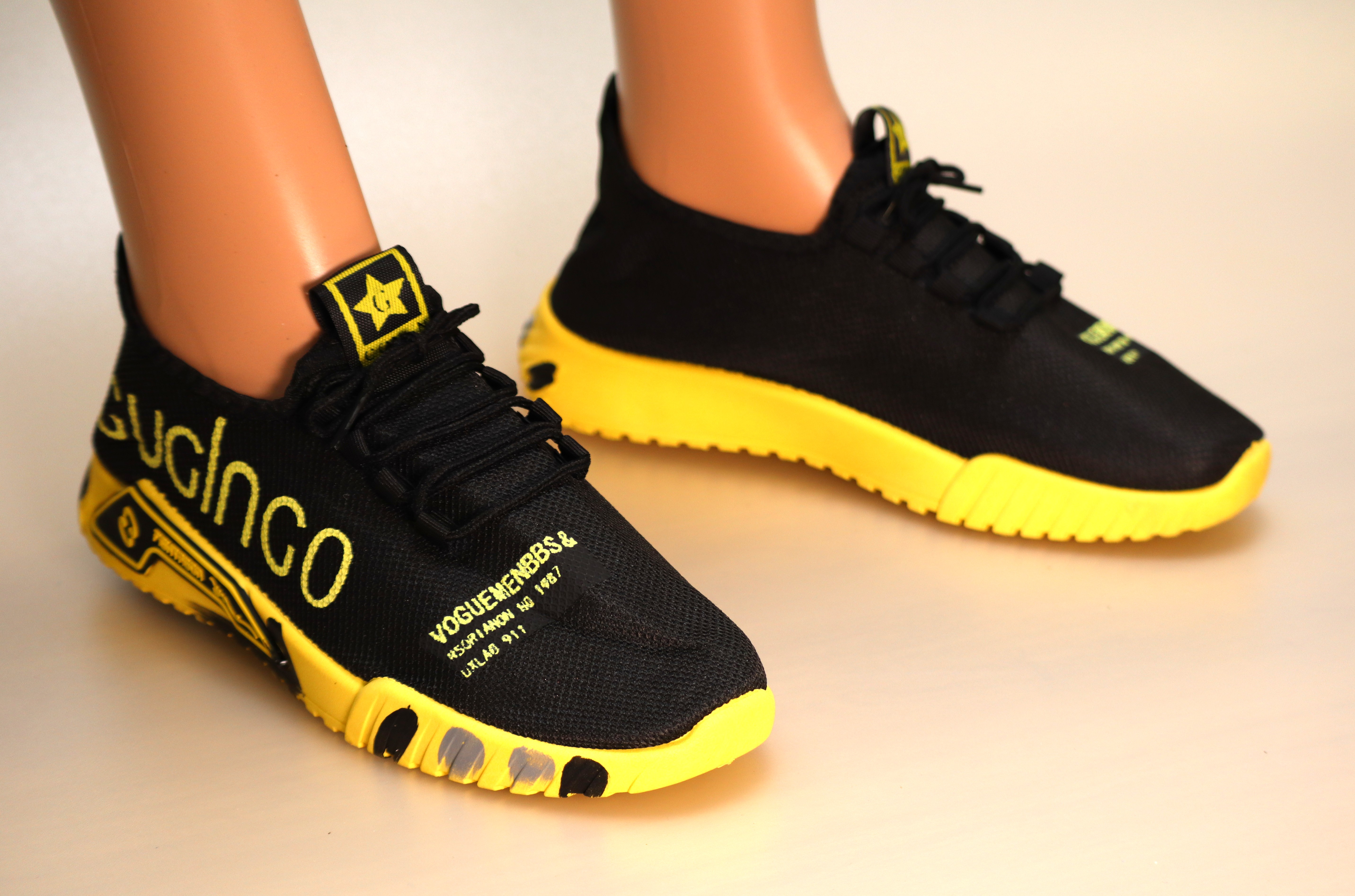 Vogue Mesh Walking Shoe - Black & Yellow – 42