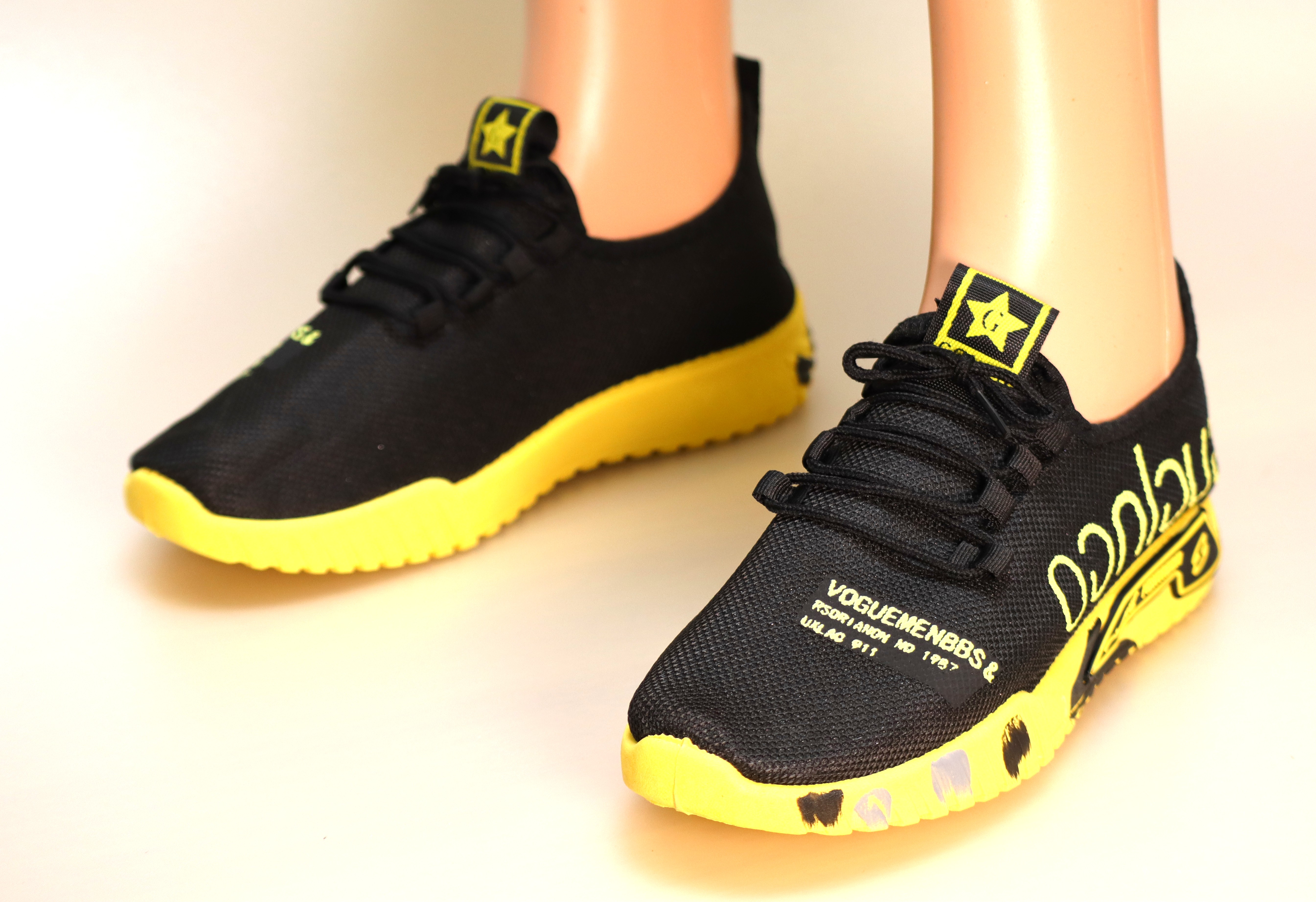 Vogue Mesh Walking Shoe - Black & Yellow – Image 2
