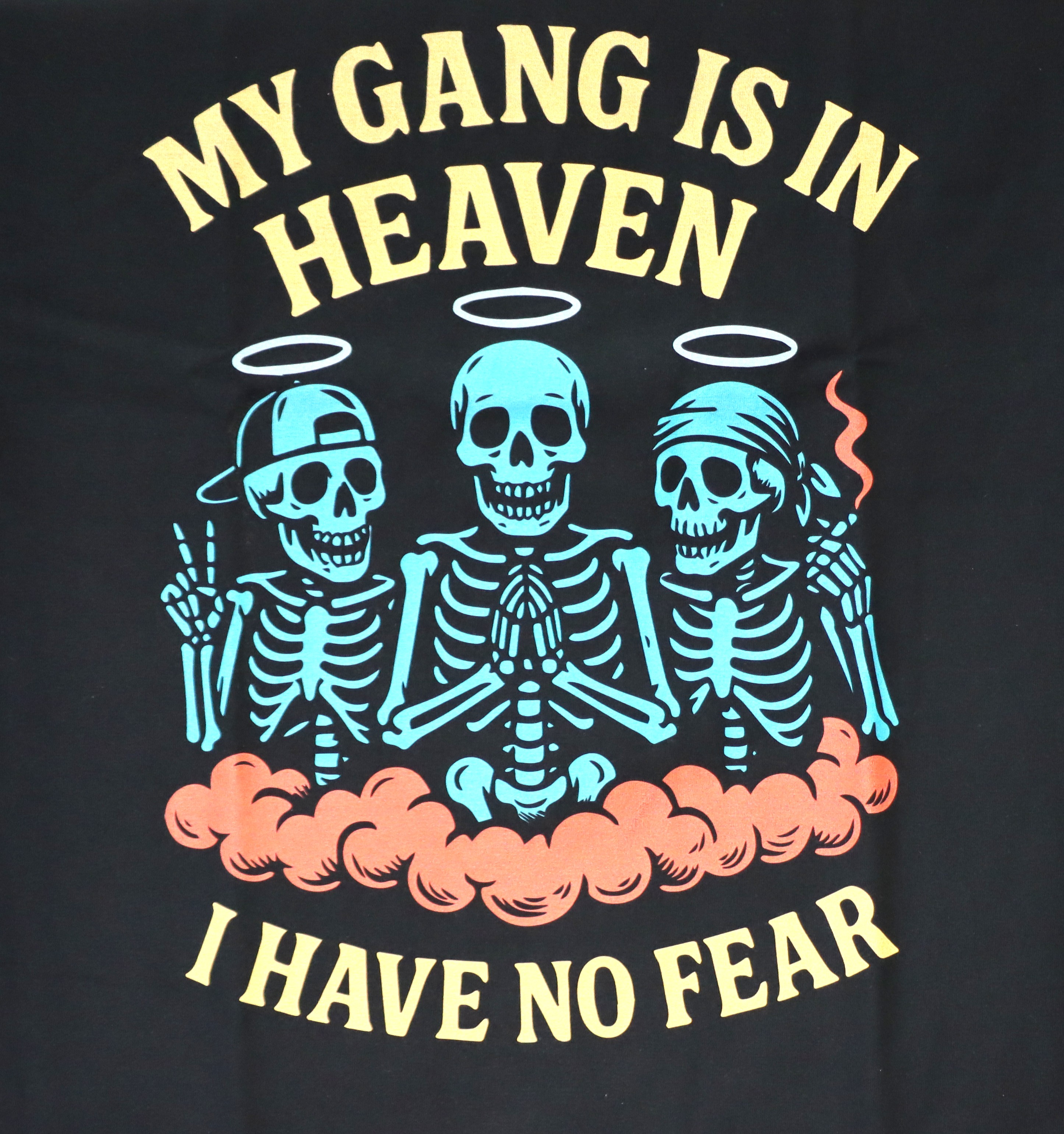 Tshirt White/Black/Grey - My Gang Is In Heaven – Large, Black