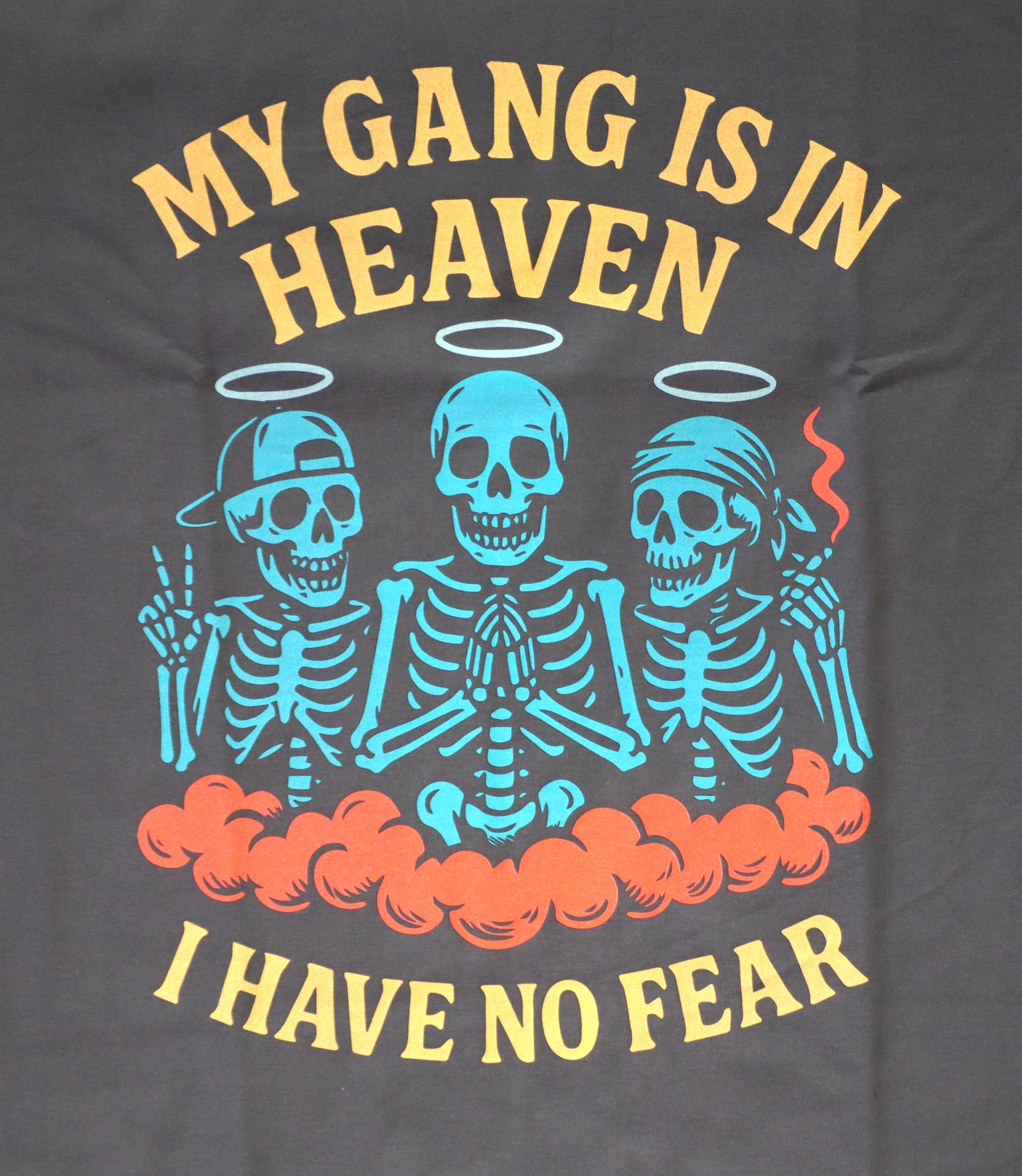Tshirt White/Black/Grey - My Gang Is In Heaven – Medium, Grey