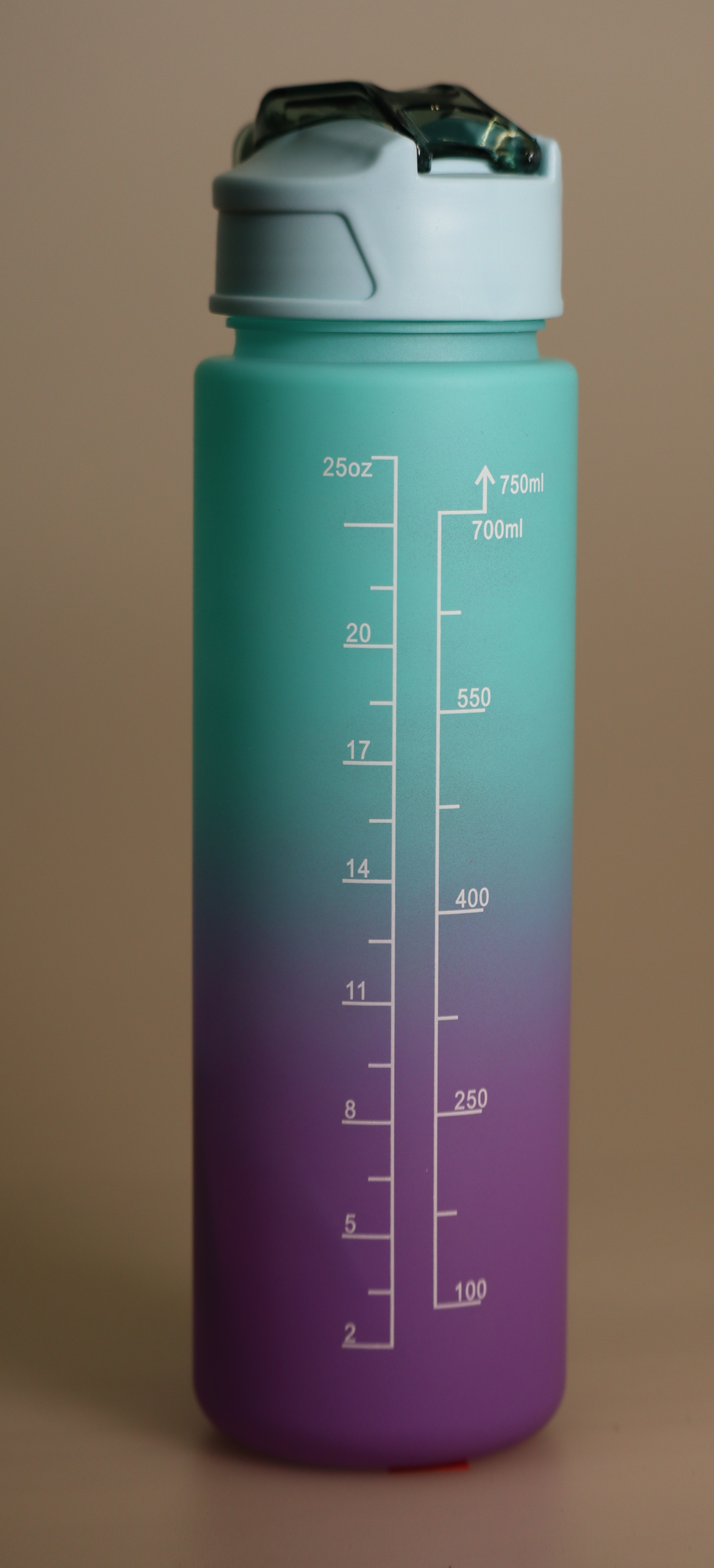 25 oz Motivational Drinking Medium Bottle – Teal Flip Top -  Teal-To-Purple Gradient