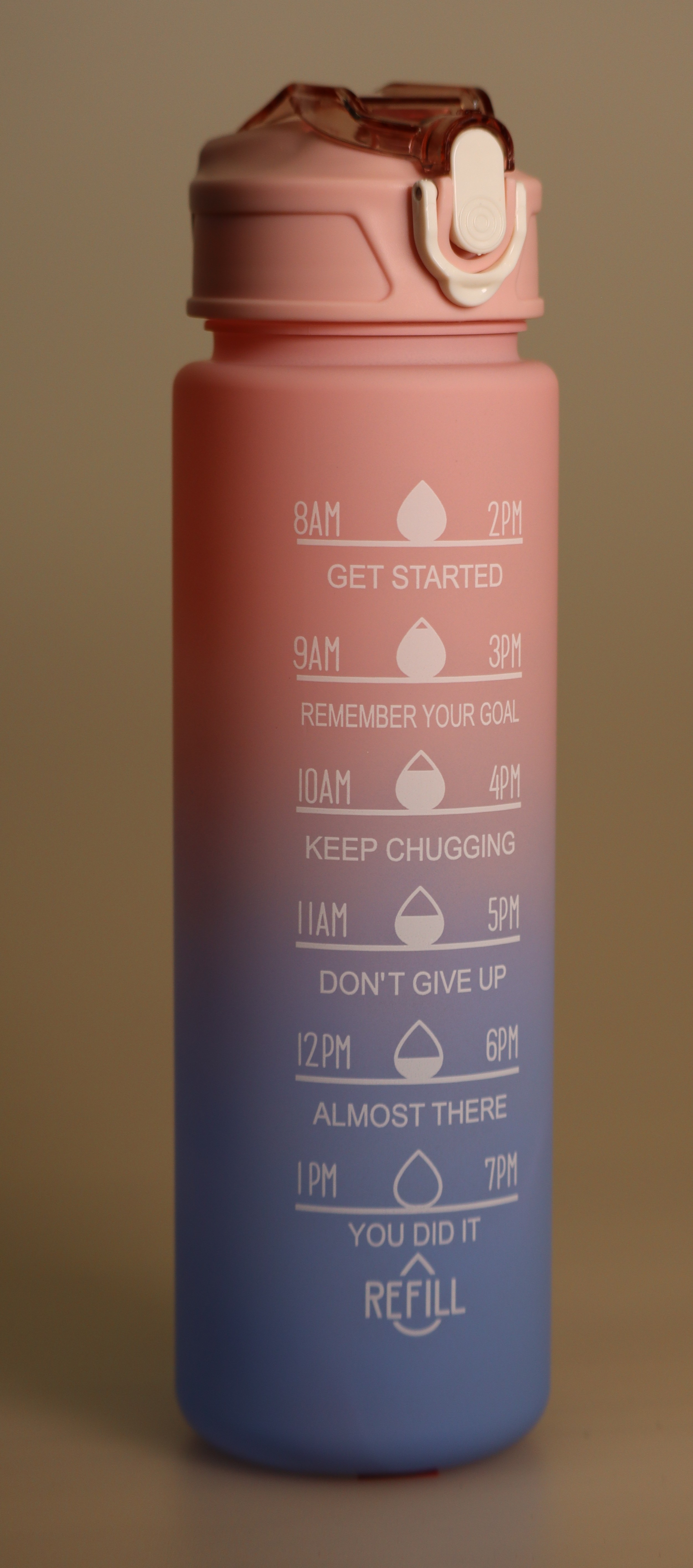 25 oz Motivational Drinking Medium Bottle – Pink Flip Top - Pink-To-Blue Gradient