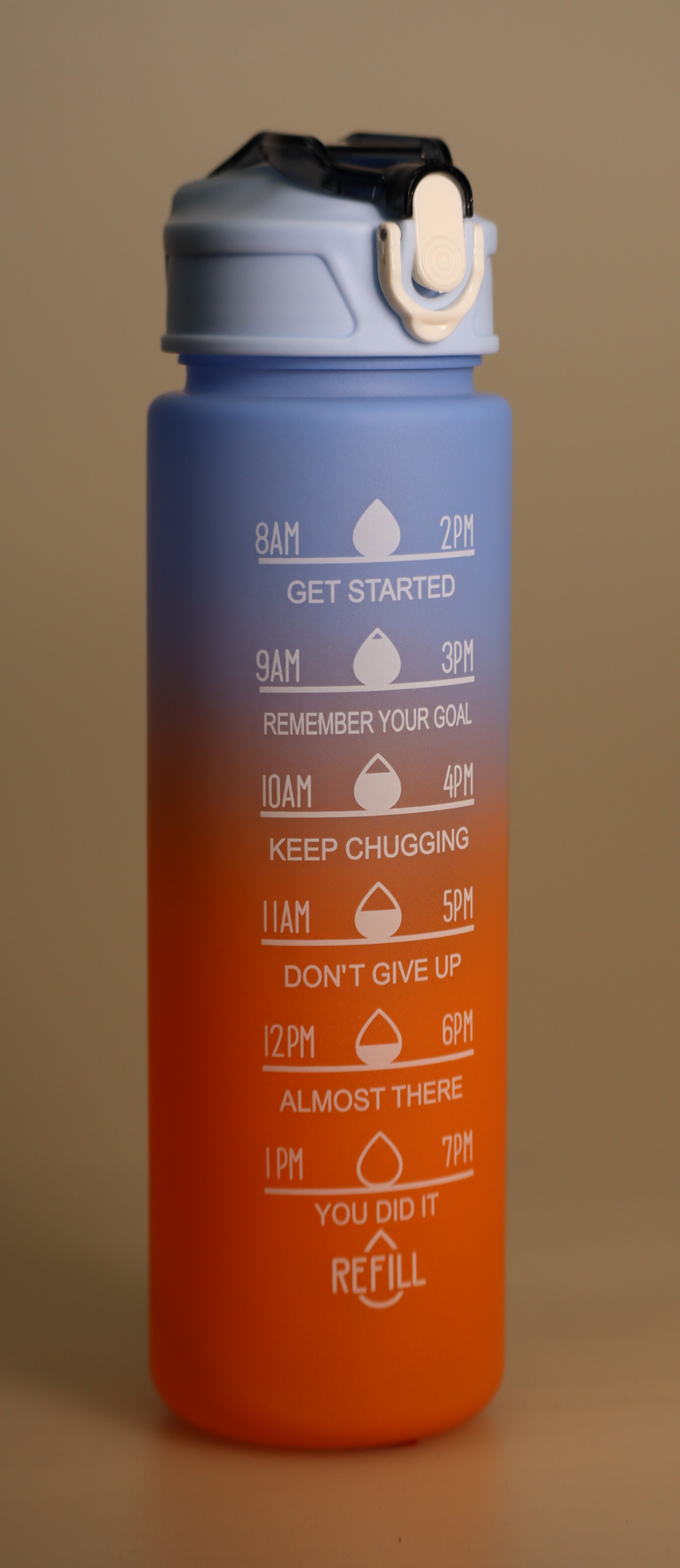 25 oz Motivational Drinking Medium Bottle – Blue Flip Top - Blue-To-Orange Gradient