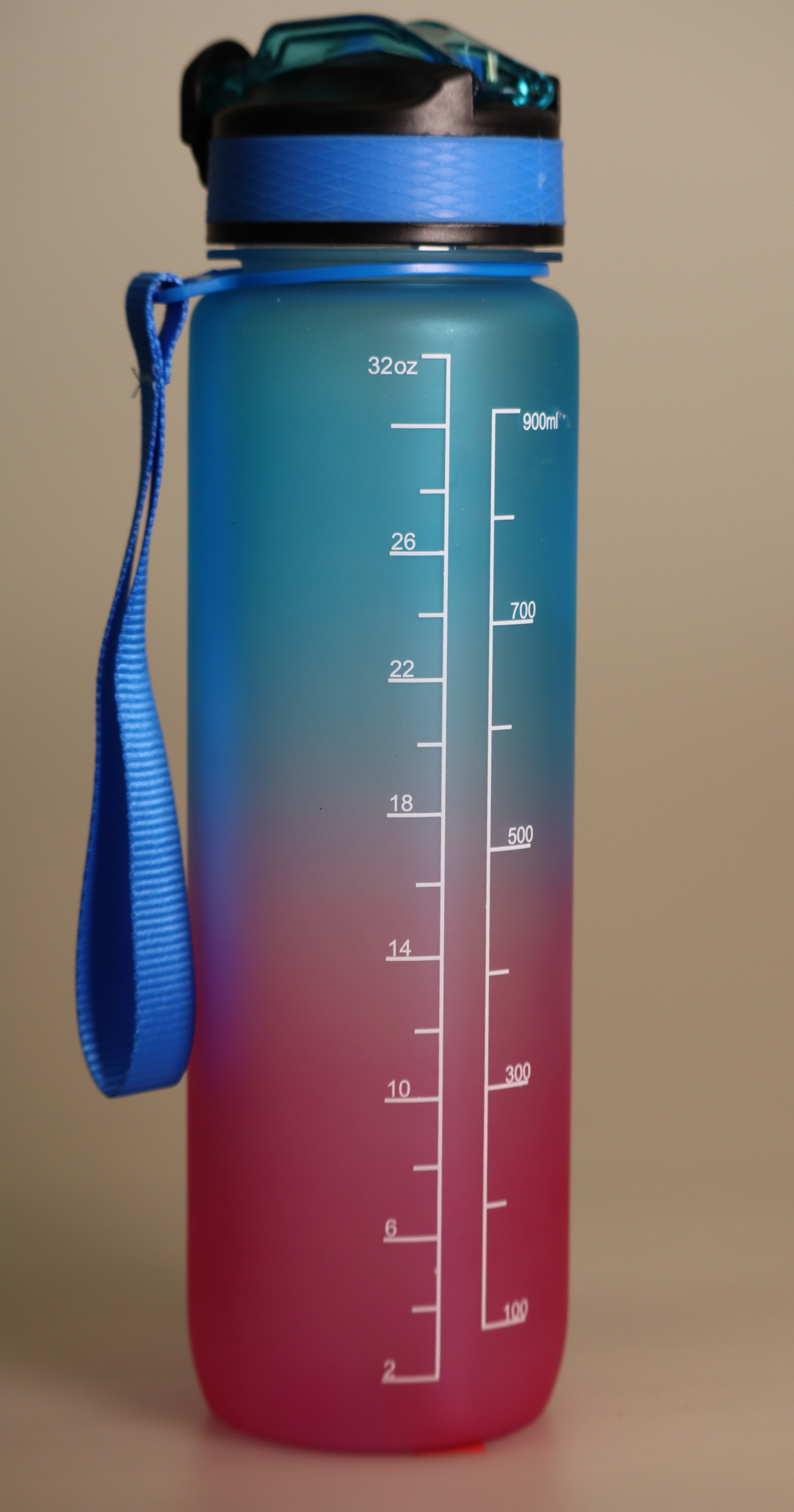 32 oz Motivational Drinking Large Bottle w_Strap – Turquoise-To-Pink Gradient