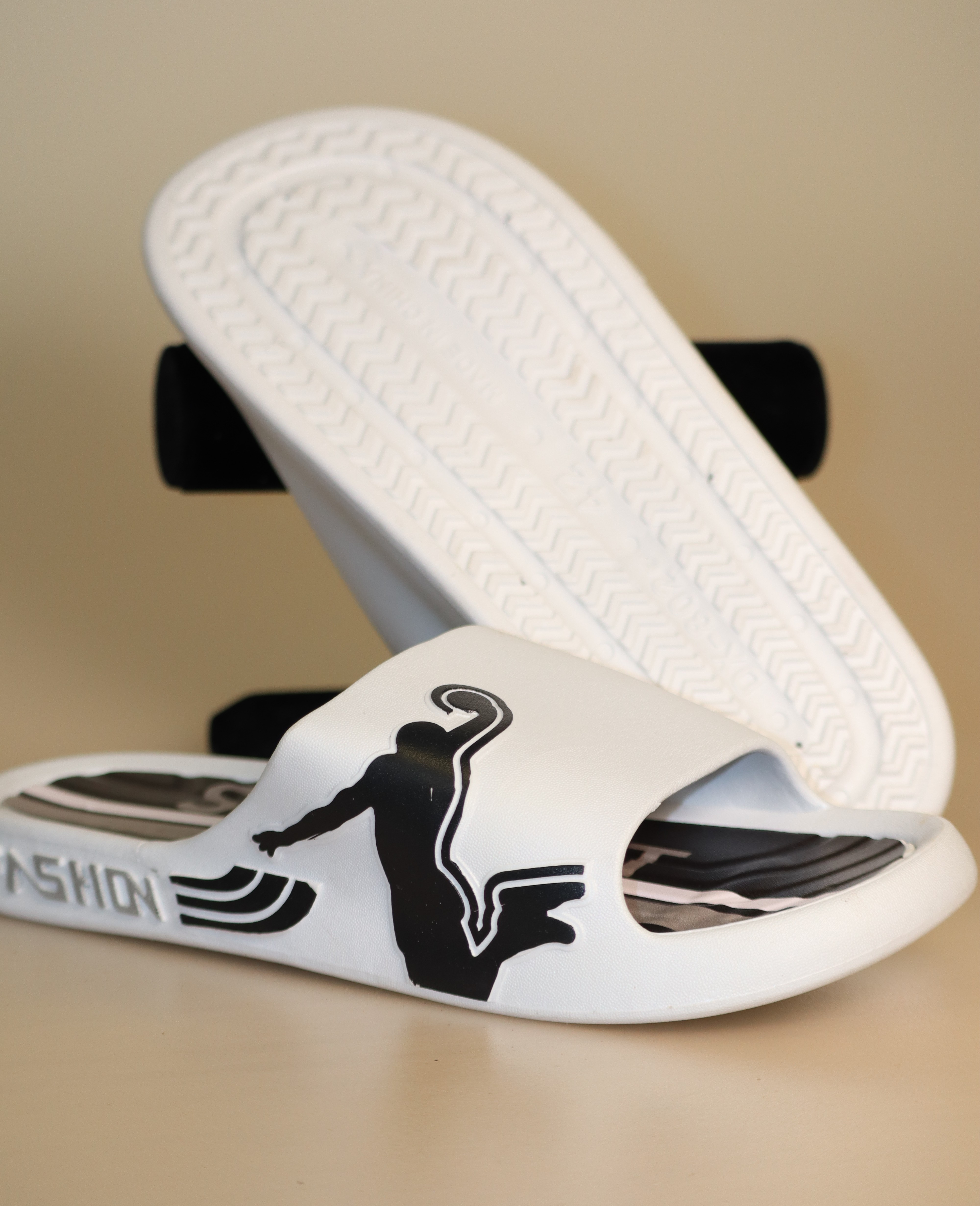 White w/Black Logo & Stripe Men's Slide – Image 2