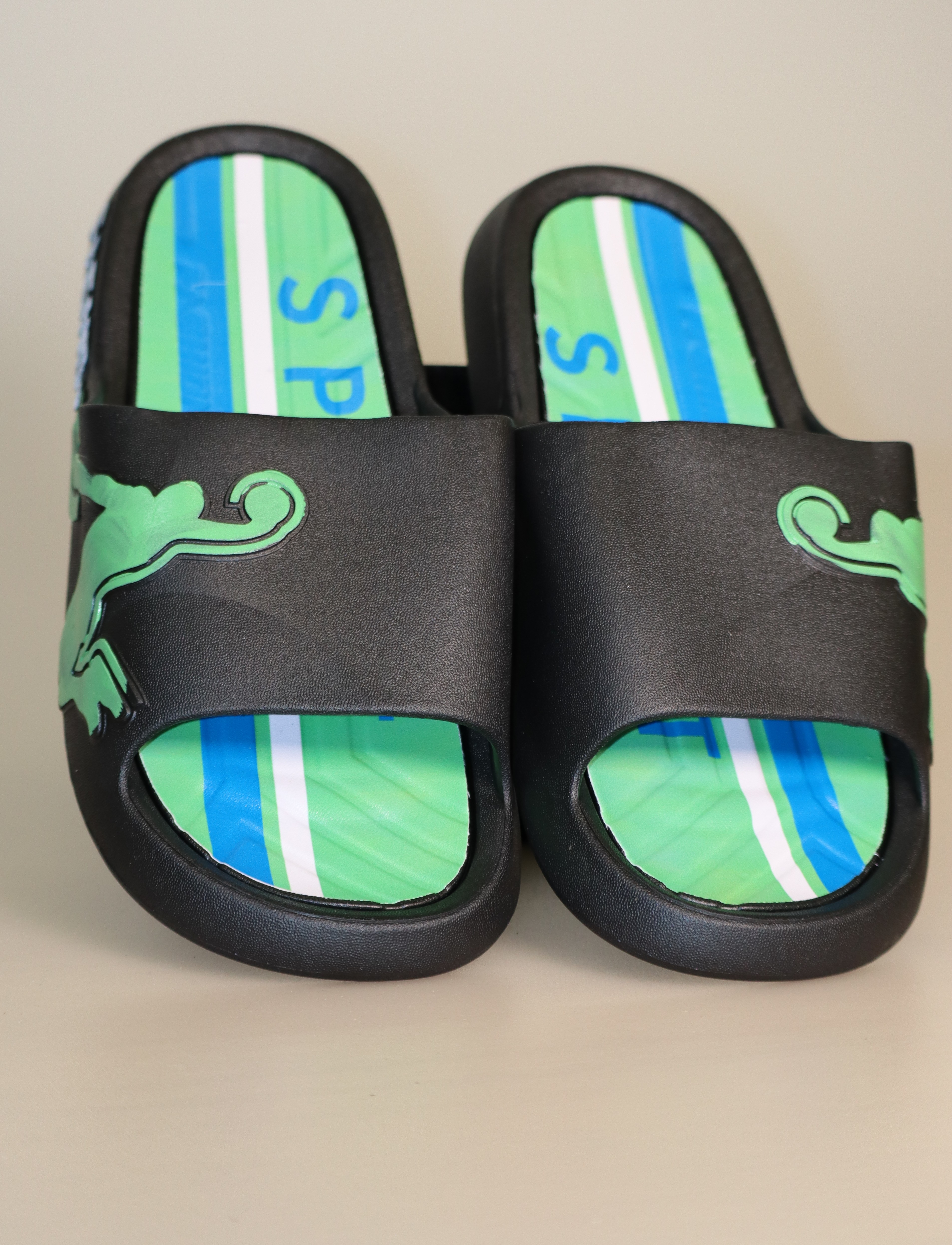 Black w/Green Logo & Stripe Men's Slide – 44 (10 US)