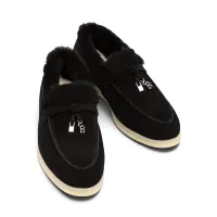 Loro Piana Summer Charms Walk Black suede fur slippers – Image 3