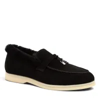 Loro Piana Summer Charms Walk Black suede fur slippers – Image 2