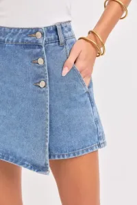 Asymmetrical Denim Wrap Skort – Image 3