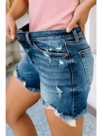 Asymmetric Distressed Denim Shorts – Image 2