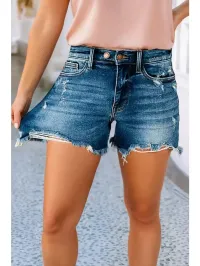 Asymmetric Distressed Denim Shorts – Image 1