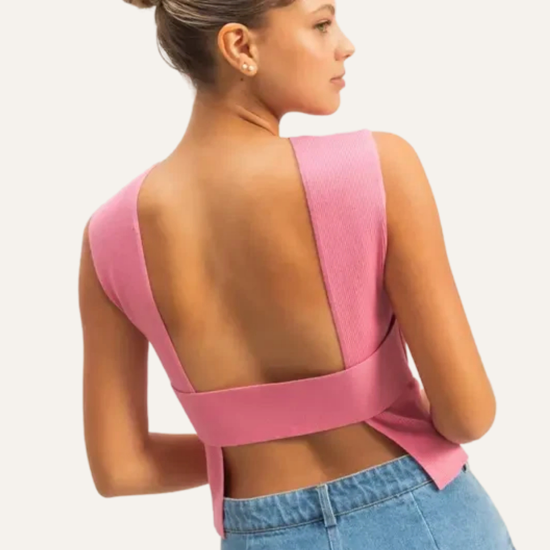Ribbed Crew Neck Sleeveless Open Back Top  – Image 2