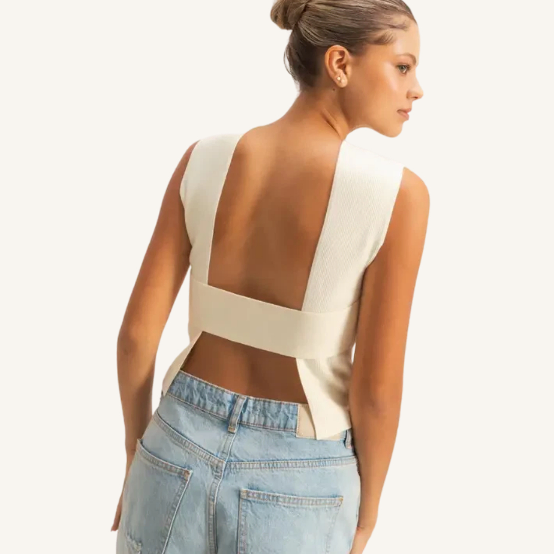 Ribbed Crew Neck Sleeveless Open Back Top  – Image 4