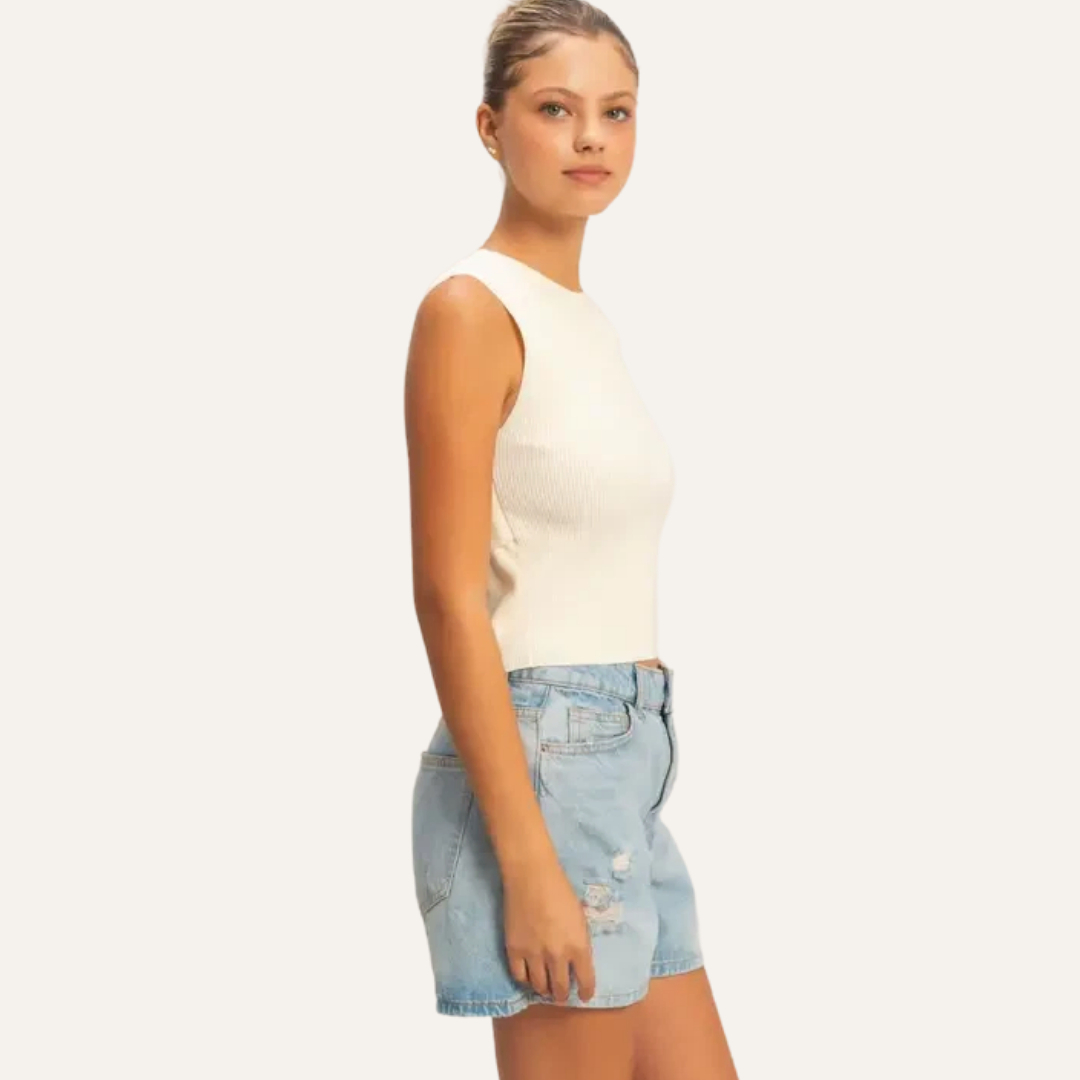 Ribbed Crew Neck Sleeveless Open Back Top  – Image 6