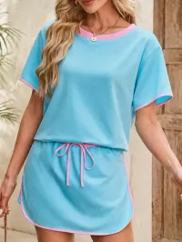 Colorblock Skort Lounge Set – Small, Turquoise
