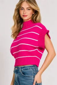 Striped Cropped Mock Neck Sweater – Image 2