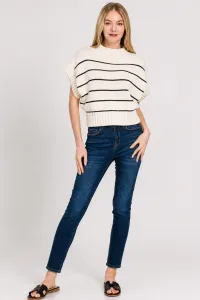 Striped Cropped Mock Neck Sweater – Image 4