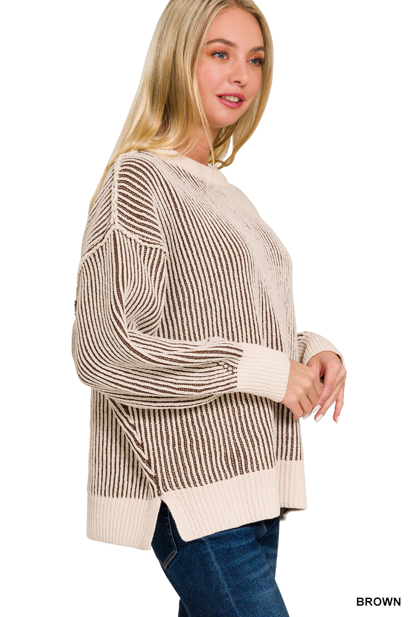 Zenana Two Tone Crewneck Sweater – Image 2