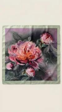 Coming Soon! Not Monet's Water Lilies Silk Twill Scarf 100×100 cm – Hand-Rolled Edges – Image 1