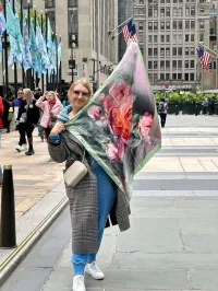 Coming Soon! Not Monet's Water Lilies Silk Twill Scarf 100×100 cm – Hand-Rolled Edges – Image 4