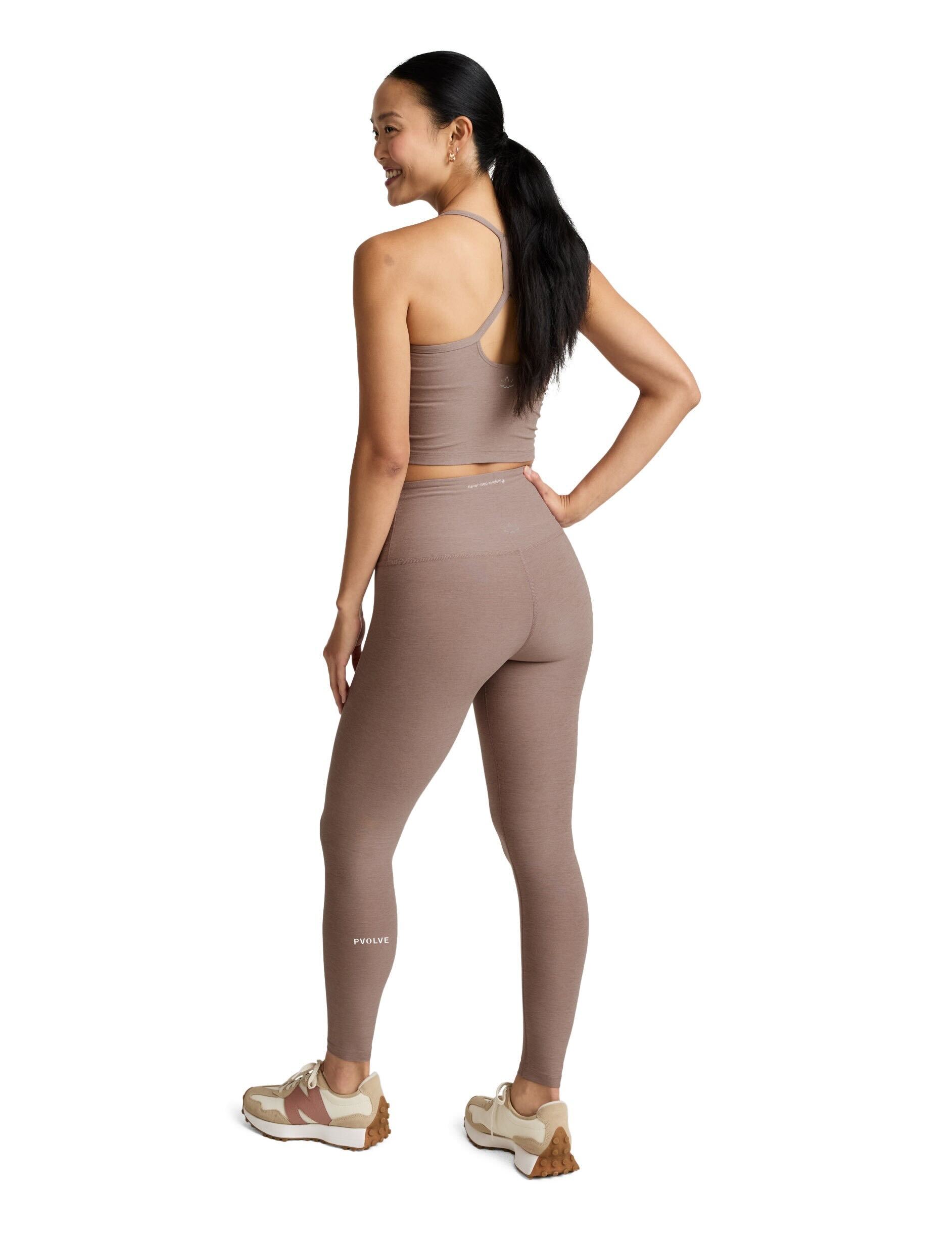 PRE-ORDER: Pvolve x Beyond Yoga Spacedye™ Caught In The Midi High Waisted Legging — Rosey Taupe Heather – Image 1