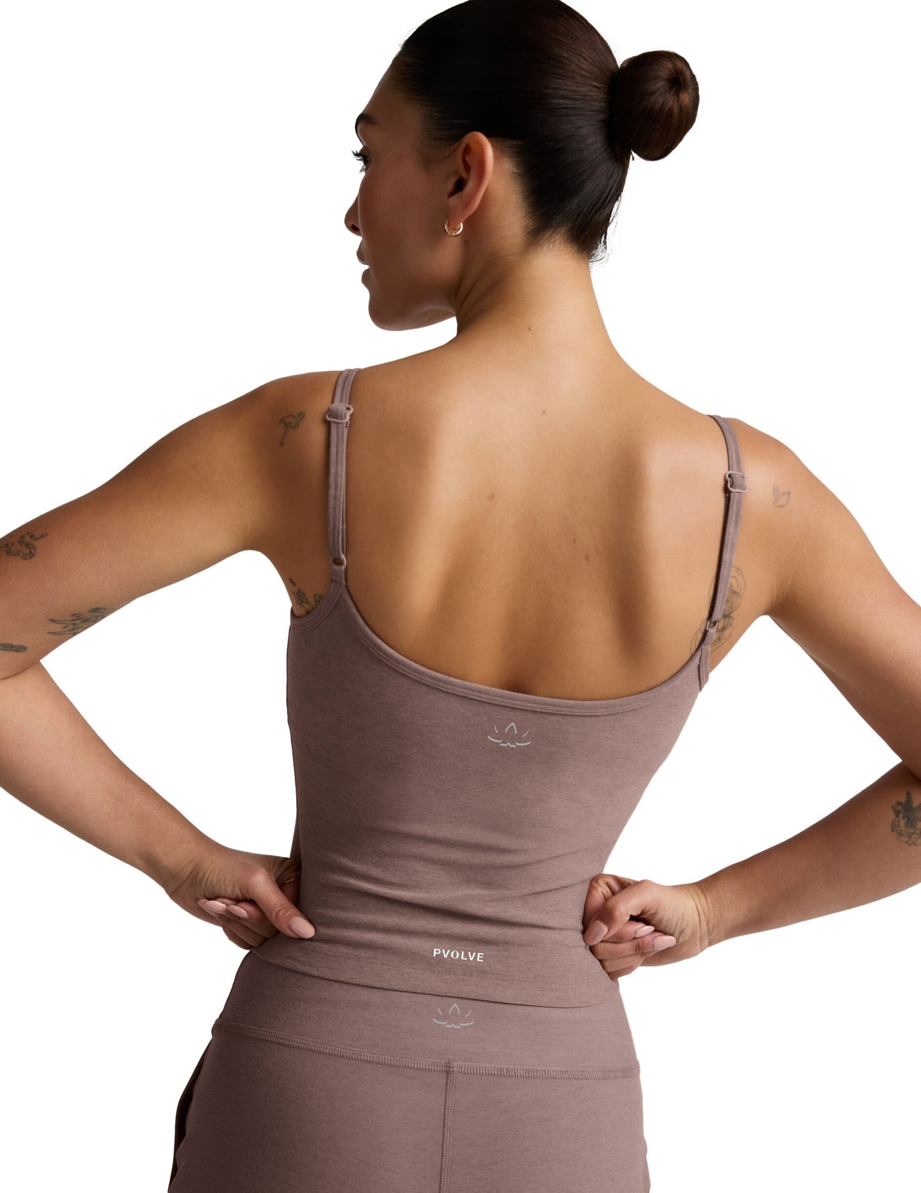 PRE-ORDER: Pvolve x Beyond Yoga Spacedye™ Forever Waist Length Tank — Rosey Taupe Heather – Image 2