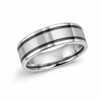 Men’s 8mm Cobalt Comfort Fit Wedding Band with Black Accents – Image 1