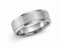 Men’s 8mm Cobalt Comfort Fit Wedding Band with Brushed Geometric Design – Image 1