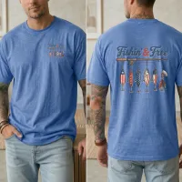 Fishin' & Free on front and back on Heather Royal color Gildan Tee Shirt – Small