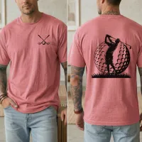 Golfing Swing and Clubs on front and back on Heather Cardinal Red color Gildan Tee Shirt – Large
