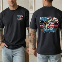 Flag and Bass on front and back on Black color Gildan Tee Shirt – Small