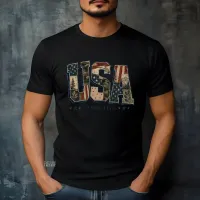 USA Since 1776 Patchwork and Camo on White color Gildan Tee Shirt – Small
