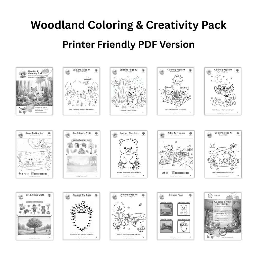 The Woodland Friends Coloring & Creativity Pack (ABC & 123) – Image 3