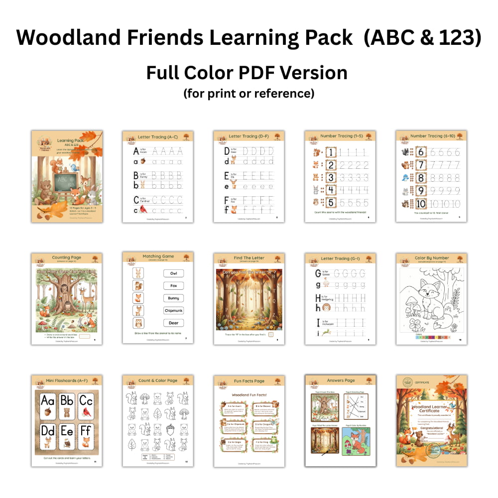 The Woodland Friends Learning Pack (ABC & 123) – Image 2