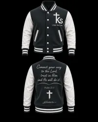 Under The Cross Premium Varsity Jacket – S, Slate/White