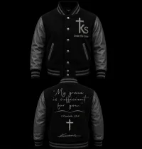 Under The Cross Premium Varsity Jacket – M, Red/Cream