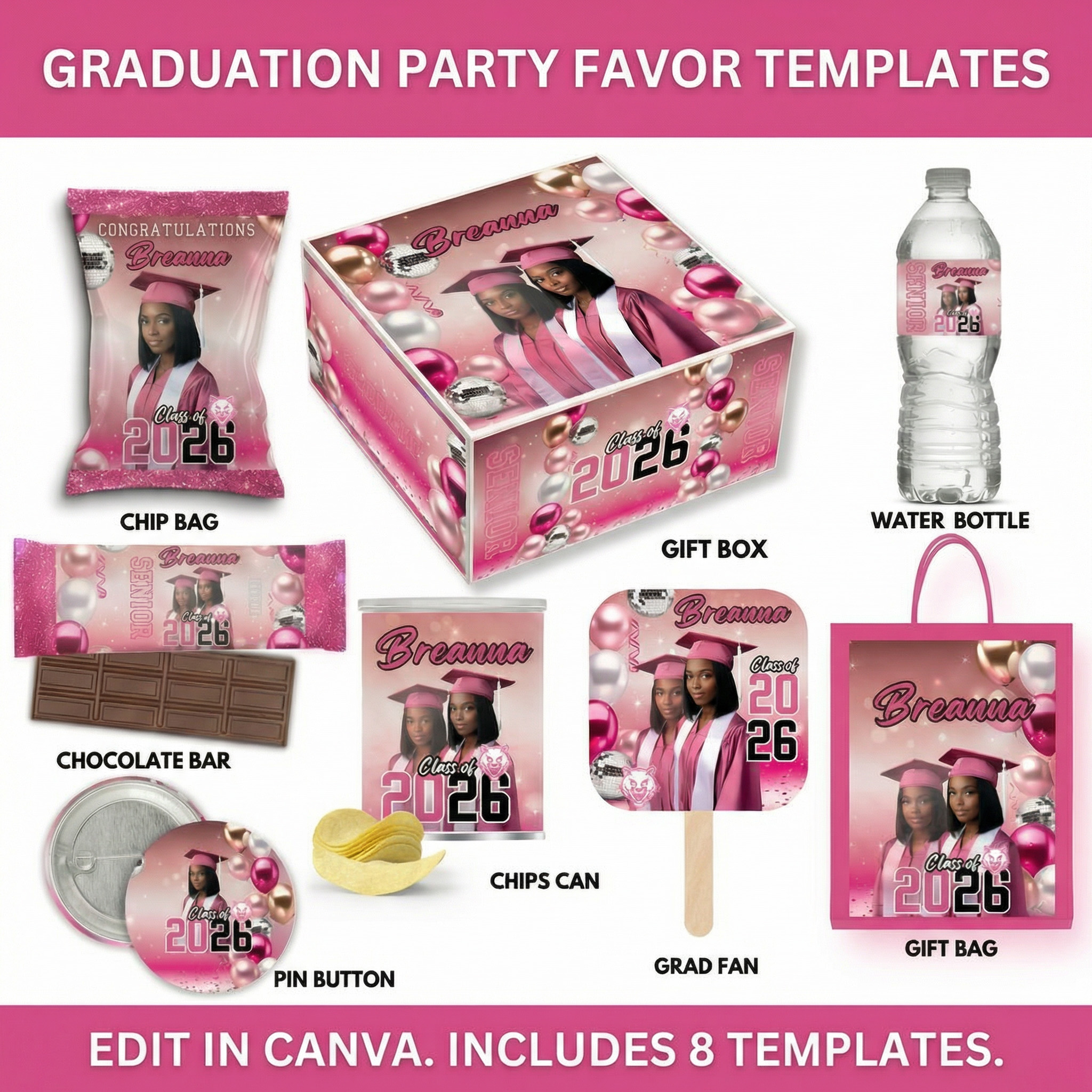 Canva Graduation Template Bundle - Pink Party Favors – Image 1
