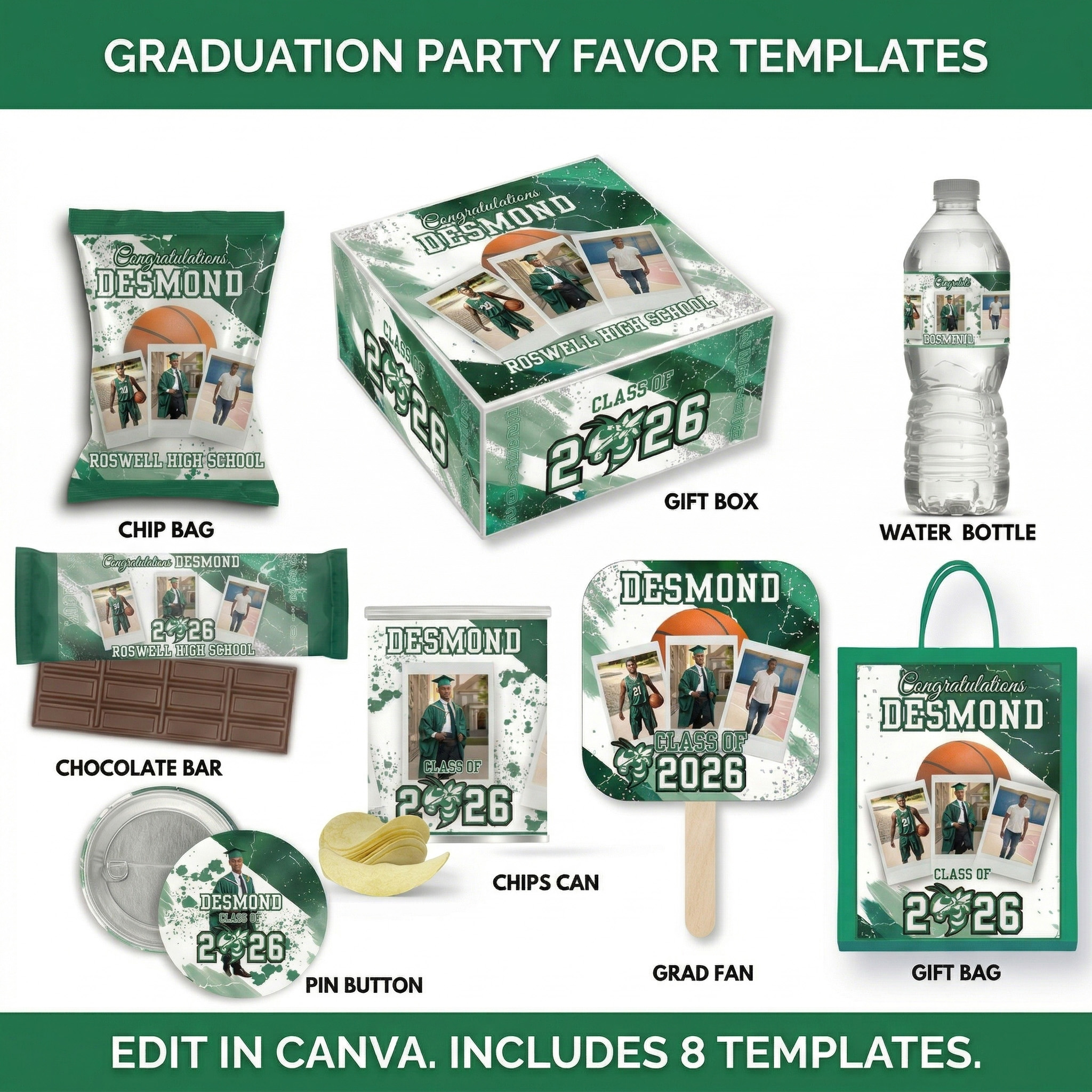 Canva Graduation Template Bundle - Green Party Favors – Image 1
