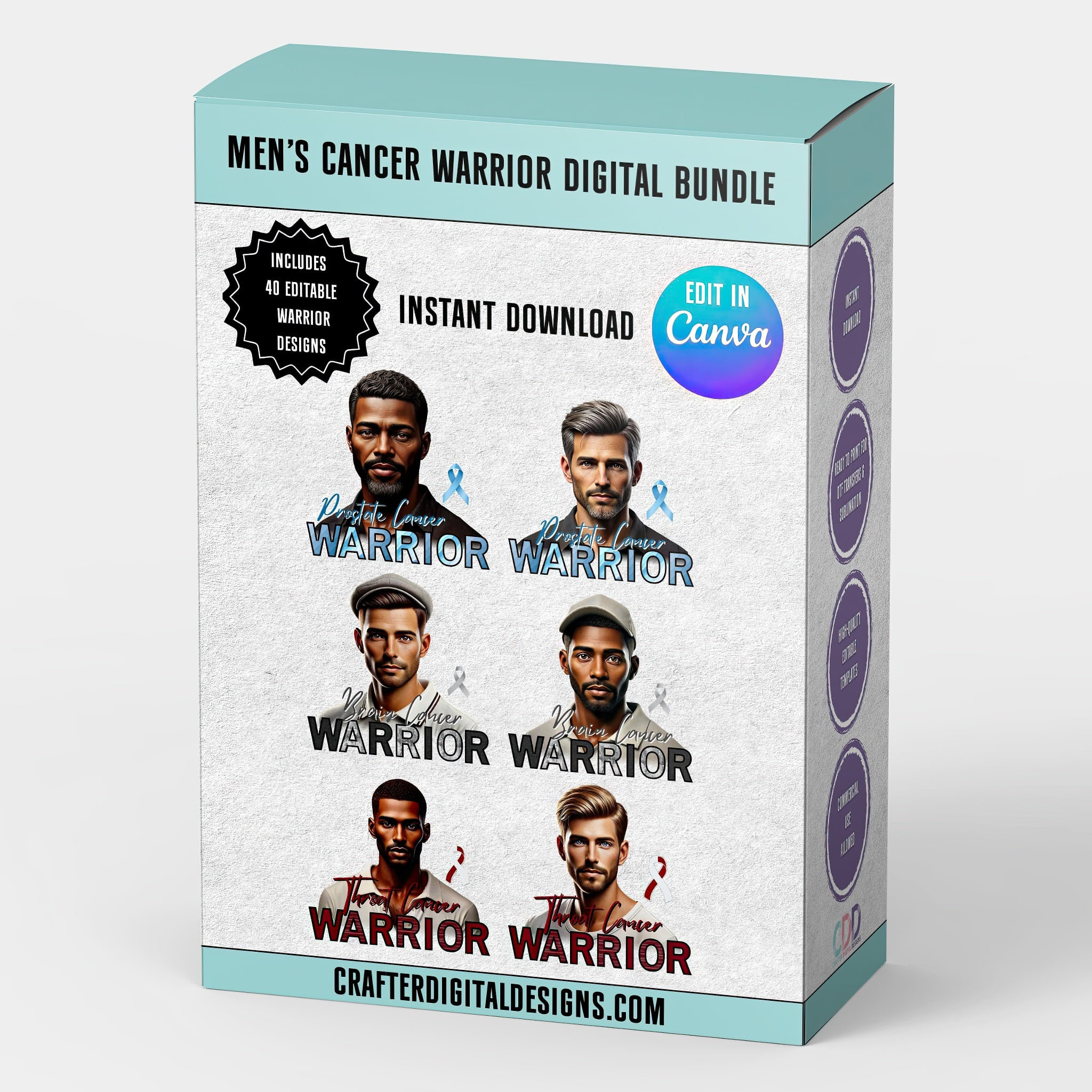 Men's Cancer Warrior Digital Bundle (40 Editable Designs) – Image 1