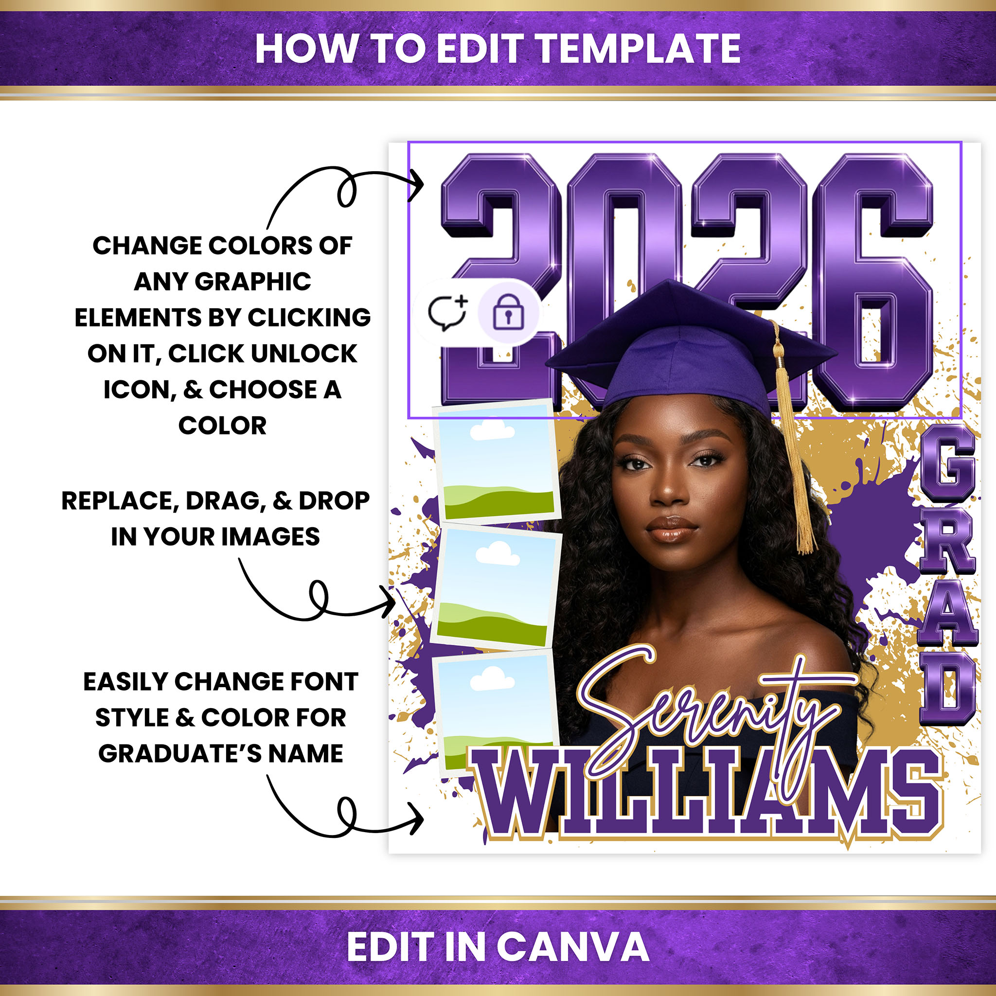 Graduation T-Shirt Template - Purple and Gold – Image 5