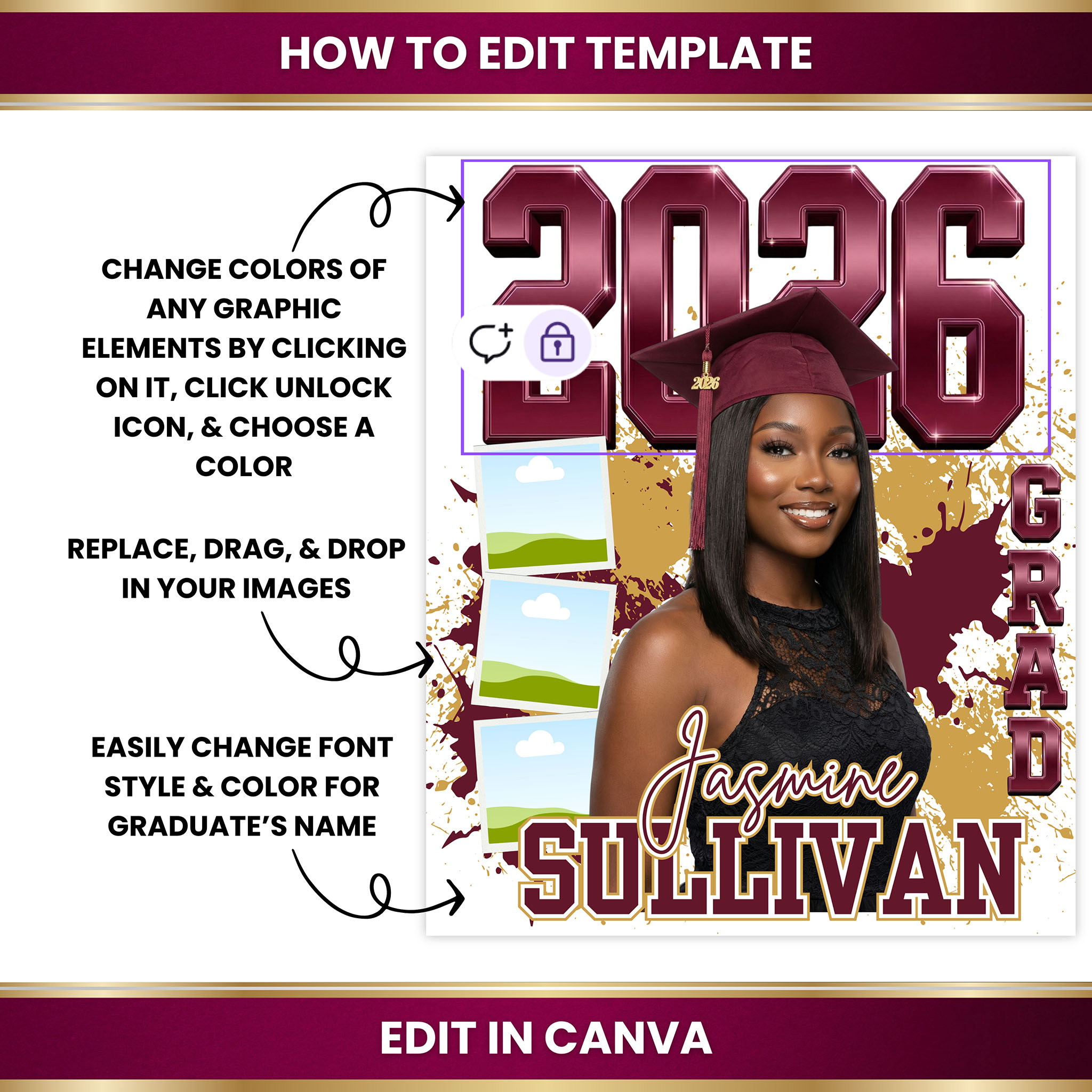 Graduation T-Shirt Template - Maroon and Gold – Image 5