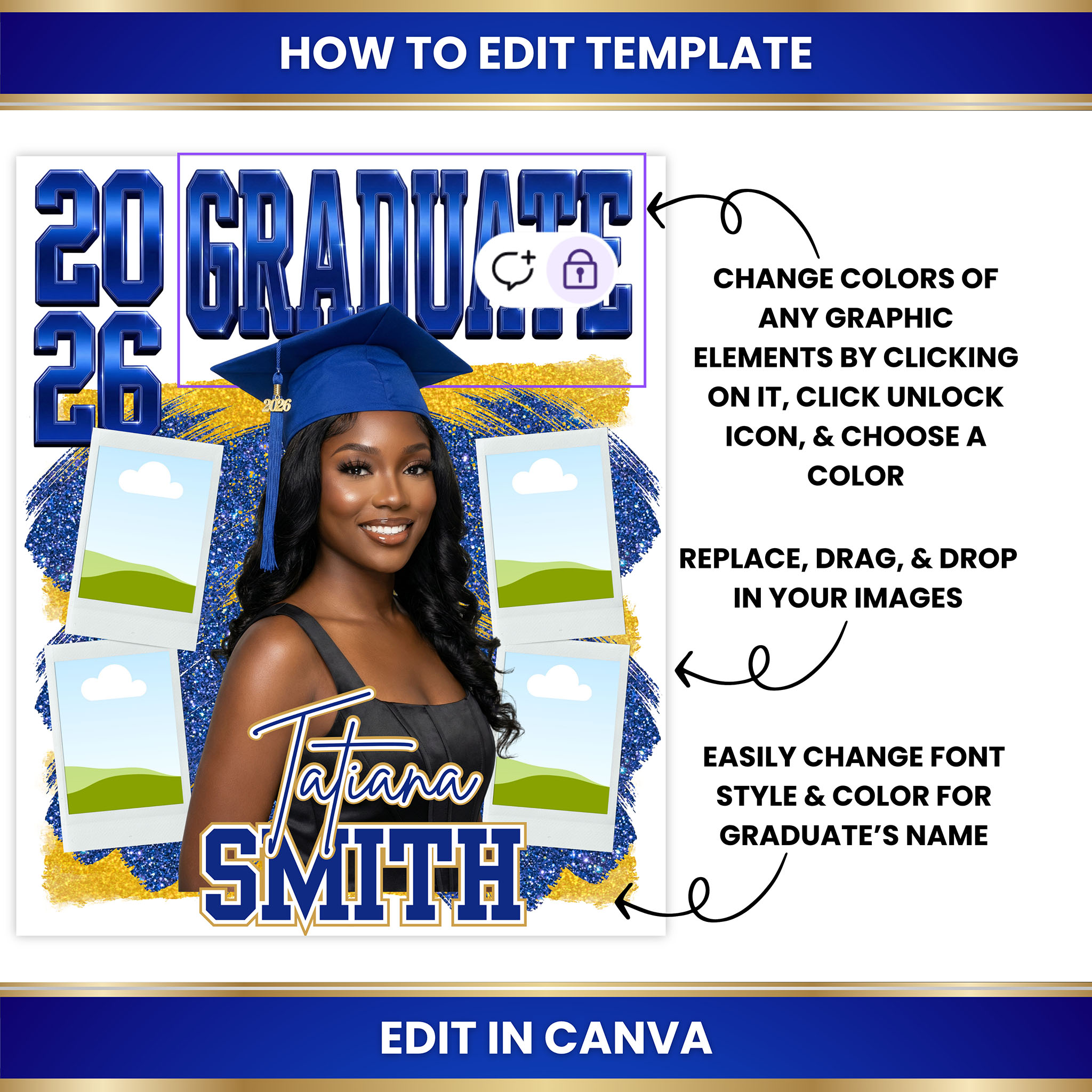 Graduation T-Shirt Template - Blue and Gold – Image 5