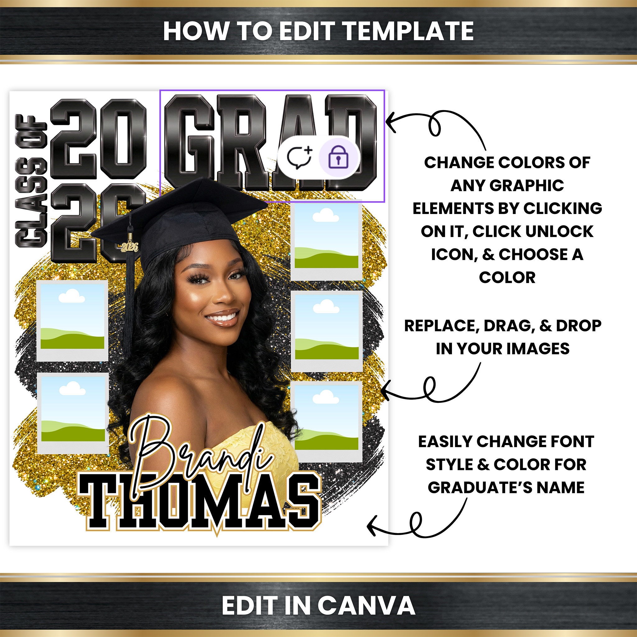 Graduation T-Shirt Template - Black and Gold – Image 5