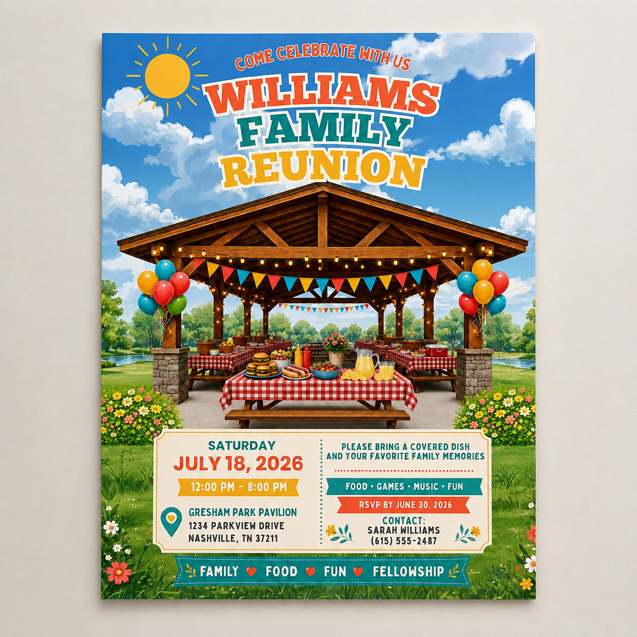 Family Reunion Canva Template - Picnic Pavilion Flyer Design – Image 1