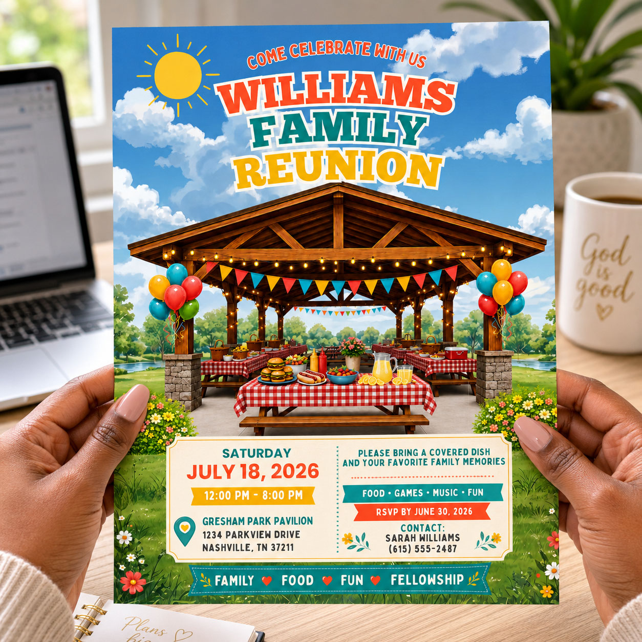 Family Reunion Canva Template - Picnic Pavilion Flyer Design – Image 5